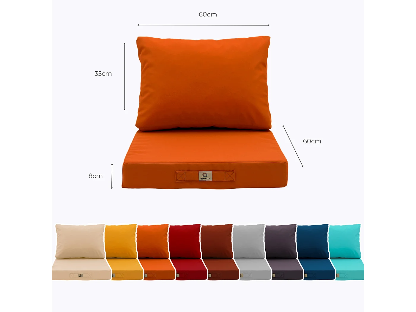 Coussins pour salon de jardin déhoussable 60x60cm Orange