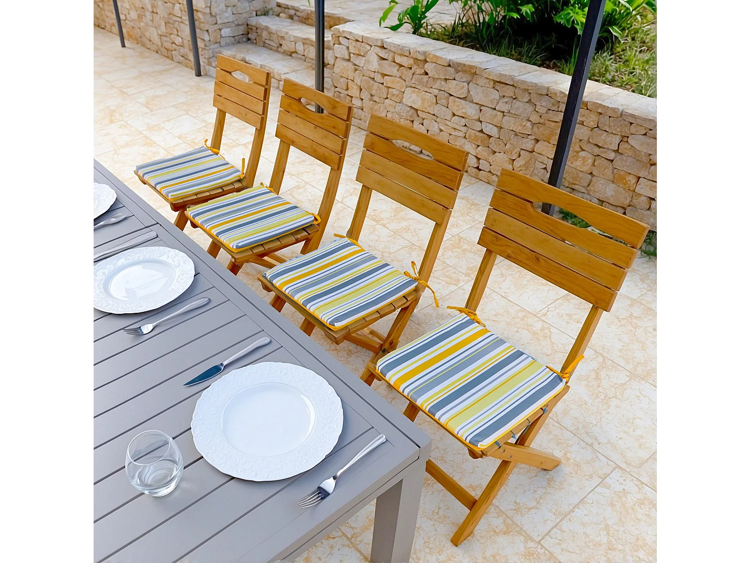 Lot de 4 Galettes de Chaise 35x35x3 cm motif Rayures Solaires