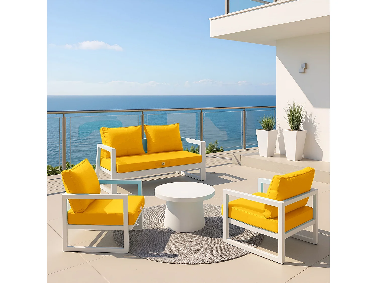 Coussins pour salon de jardin déhoussable 50x50cm Jaune