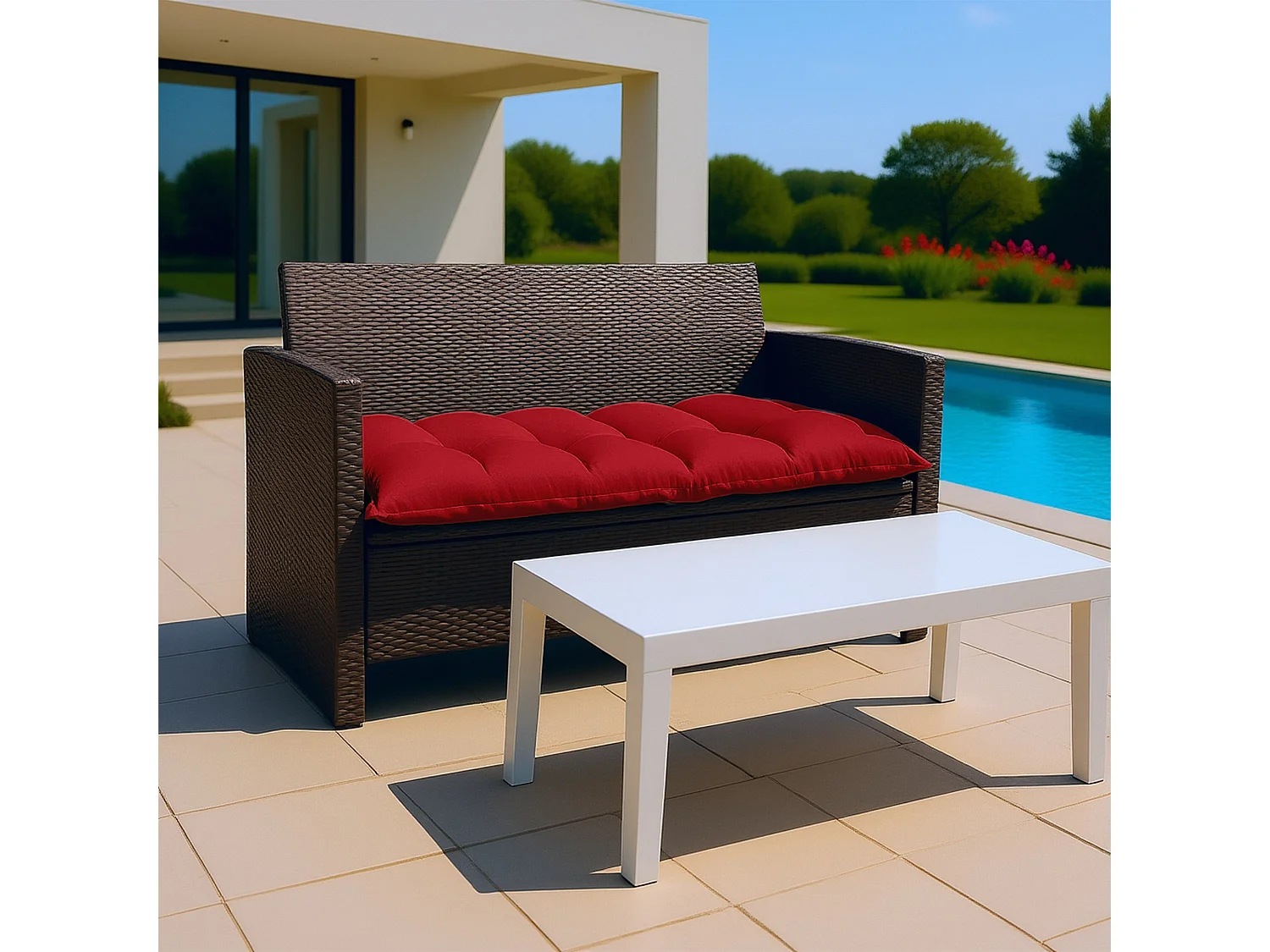 Coussin capitonné Confort Intérieur Extérieur 120x60cm - Rouge