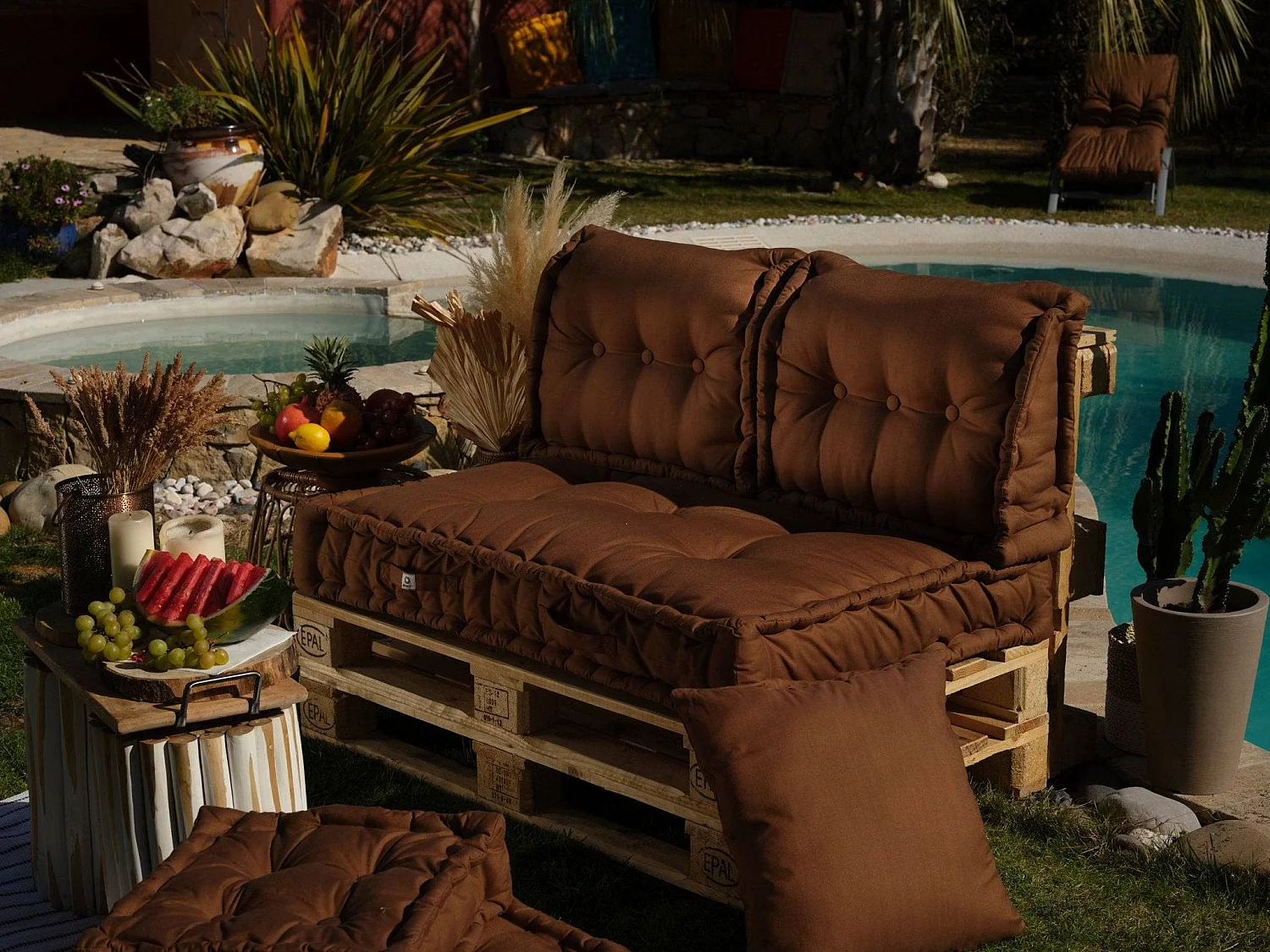 Coussins palette capitonné 120x80x20cm Rouille