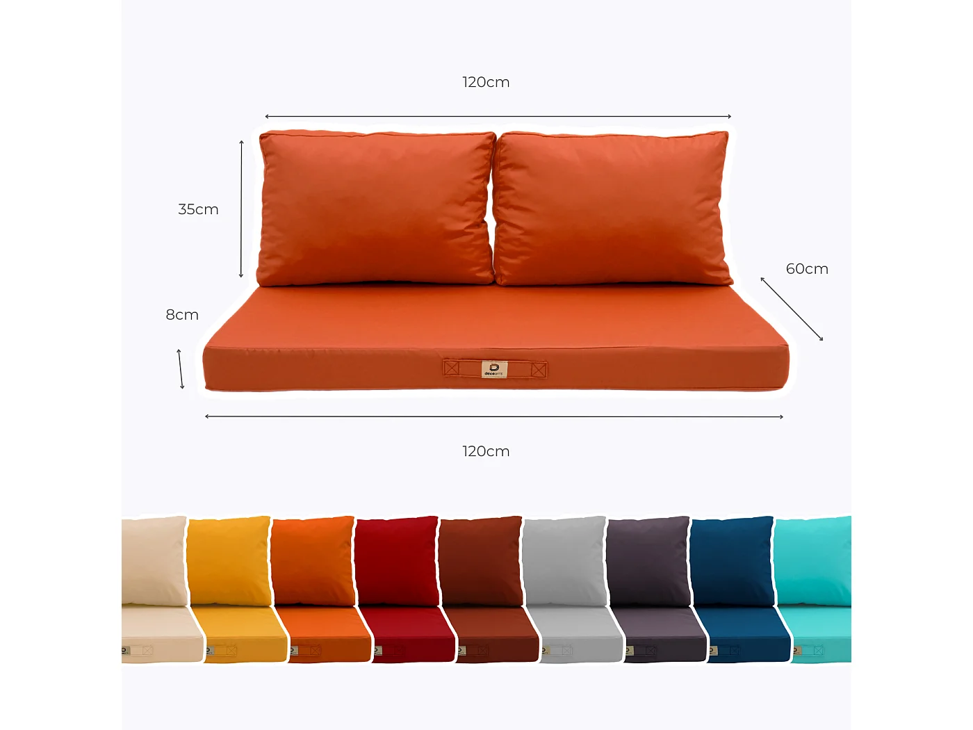 Coussins pour salon de jardin déhoussable 120x60cm Orange