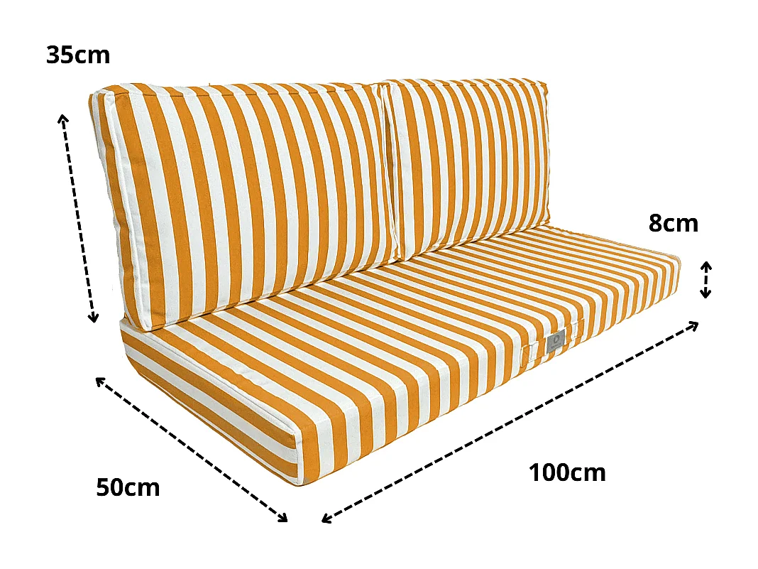 Coussins pour salon de jardin déhoussable 100x50cm - Rayure Jaunes