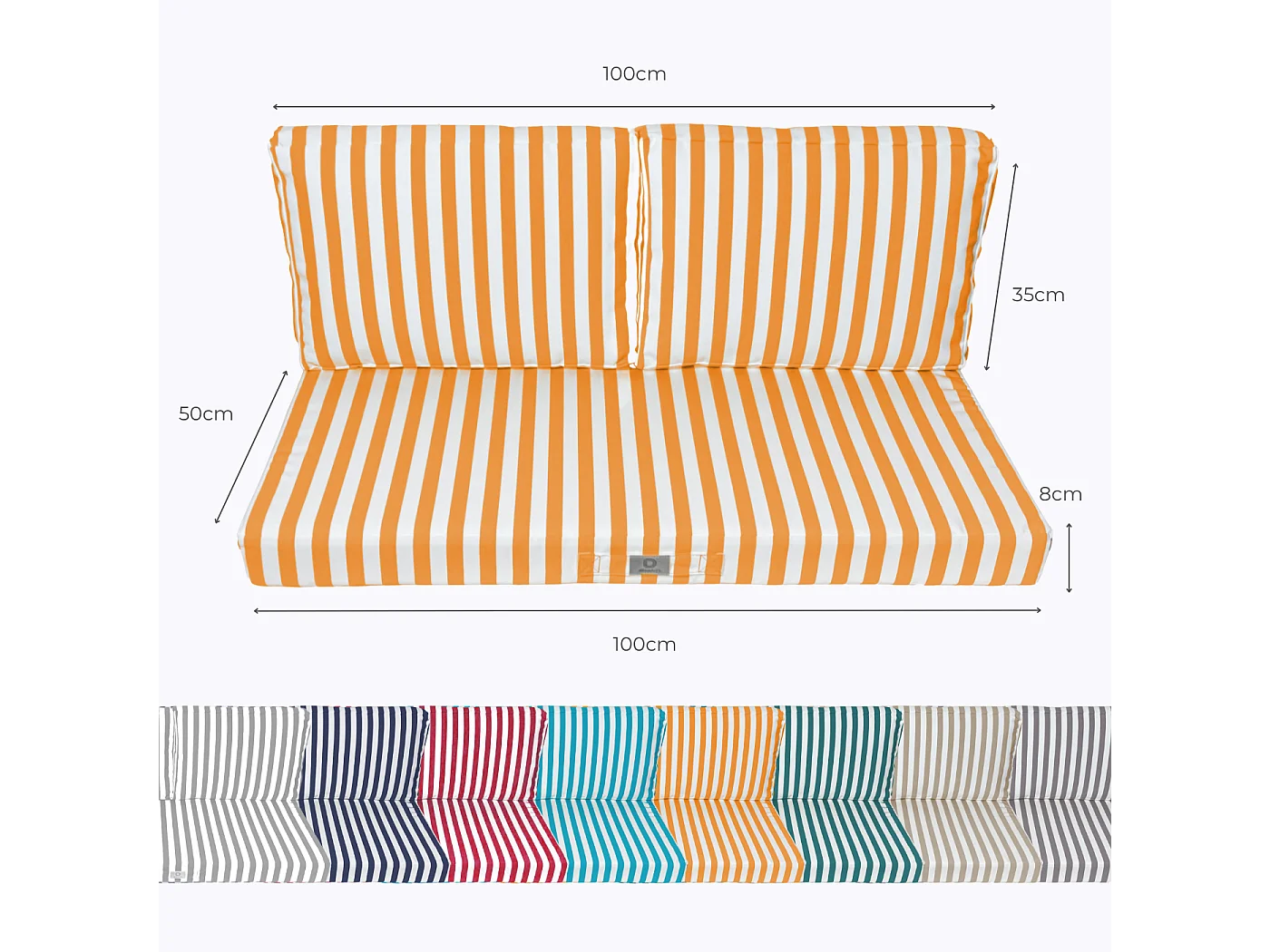 Coussins pour salon de jardin déhoussable 100x50cm Rayure jaunes