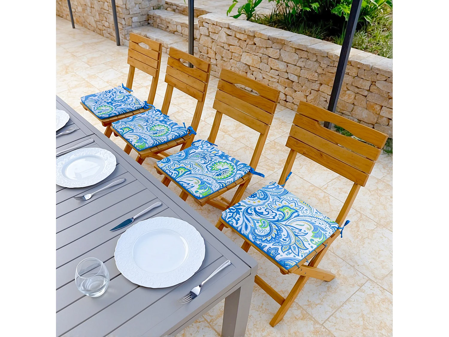 Lot de 4 Galettes de Chaise 35x35x3 cm motif Arabesque