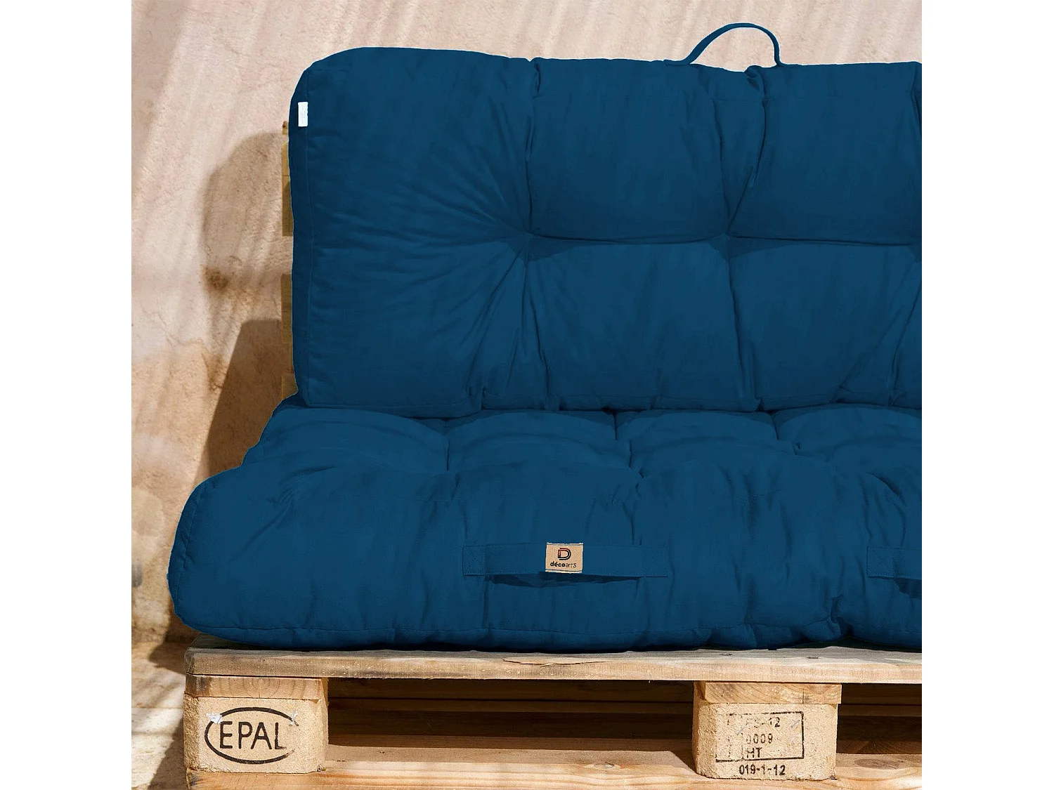 Lot coussins extérieur pour palette bleu pétrole 120x80 Imperméables Anti-UV DECOARTS