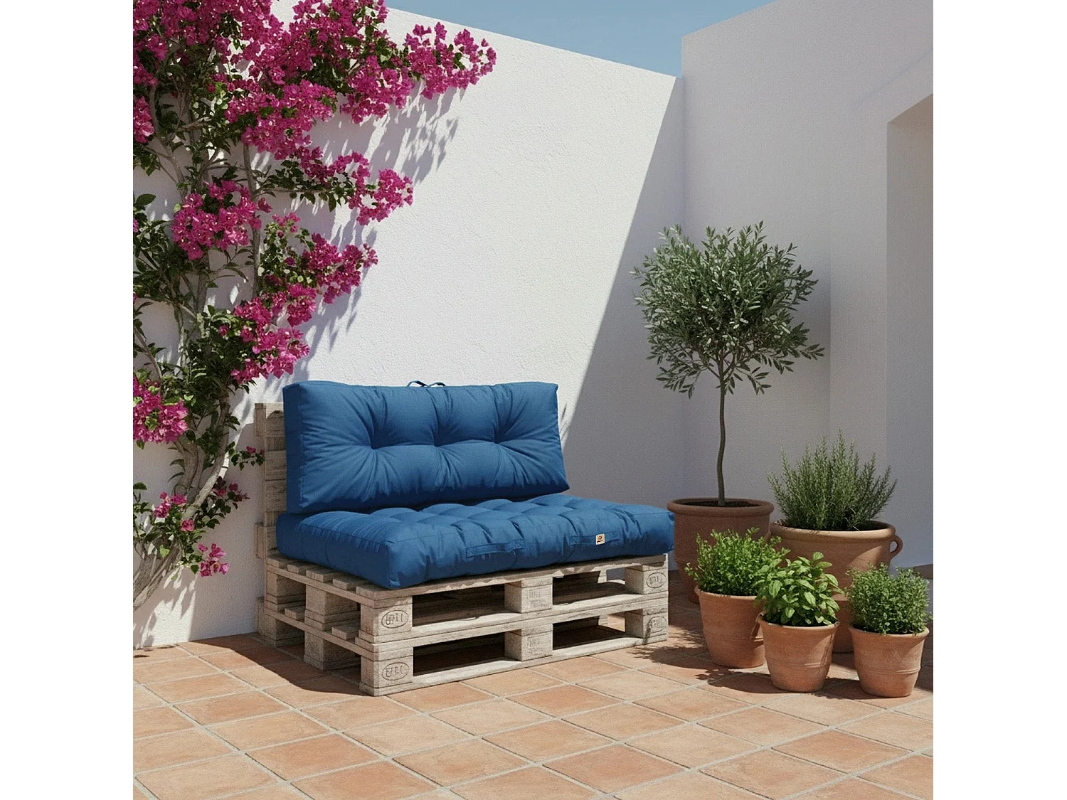 Lot coussins extérieur pour palette bleu pétrole 120x80 Imperméables Anti-UV DECOARTS