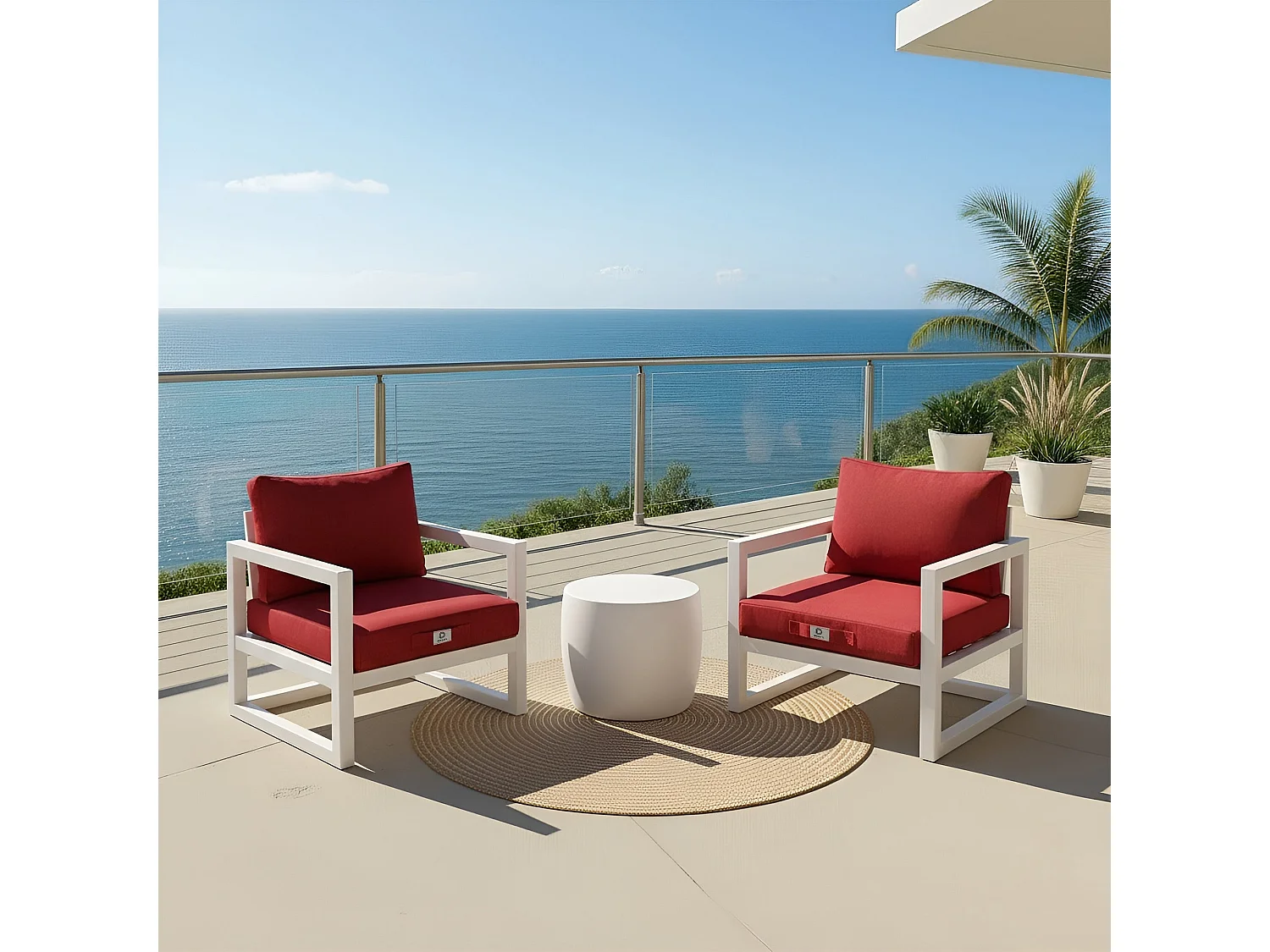 Coussins pour salon de jardin déhoussable 60x60cm Rouge bordeaux