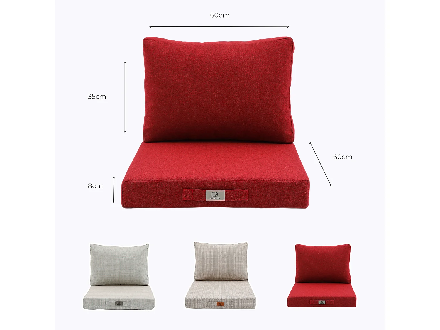 Coussins pour salon de jardin déhoussable 60x60cm Rouge bordeaux