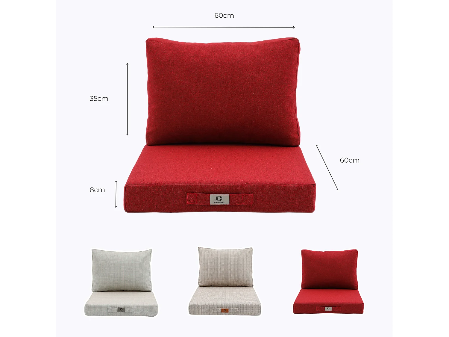 Coussins pour salon de jardin déhoussable 60x60cm Rouge bordeaux