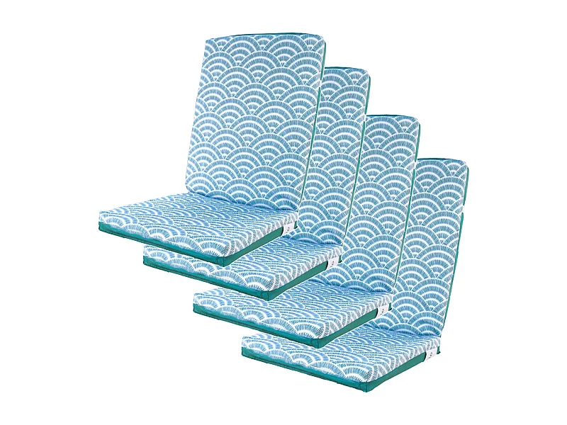 Lot de 4 Coussins pour chaises 95 x 40 cm motif Éventails Verts