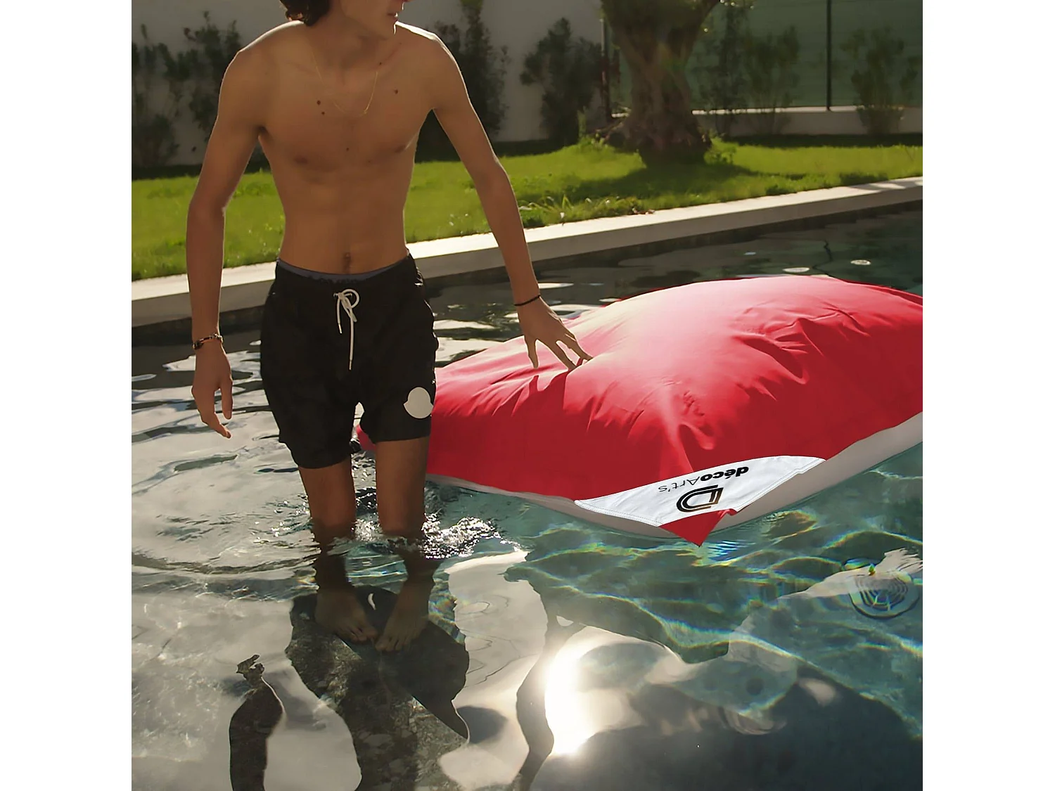 Pouf Géant XXL Déhoussable, Flottant pour Piscine, Rouge