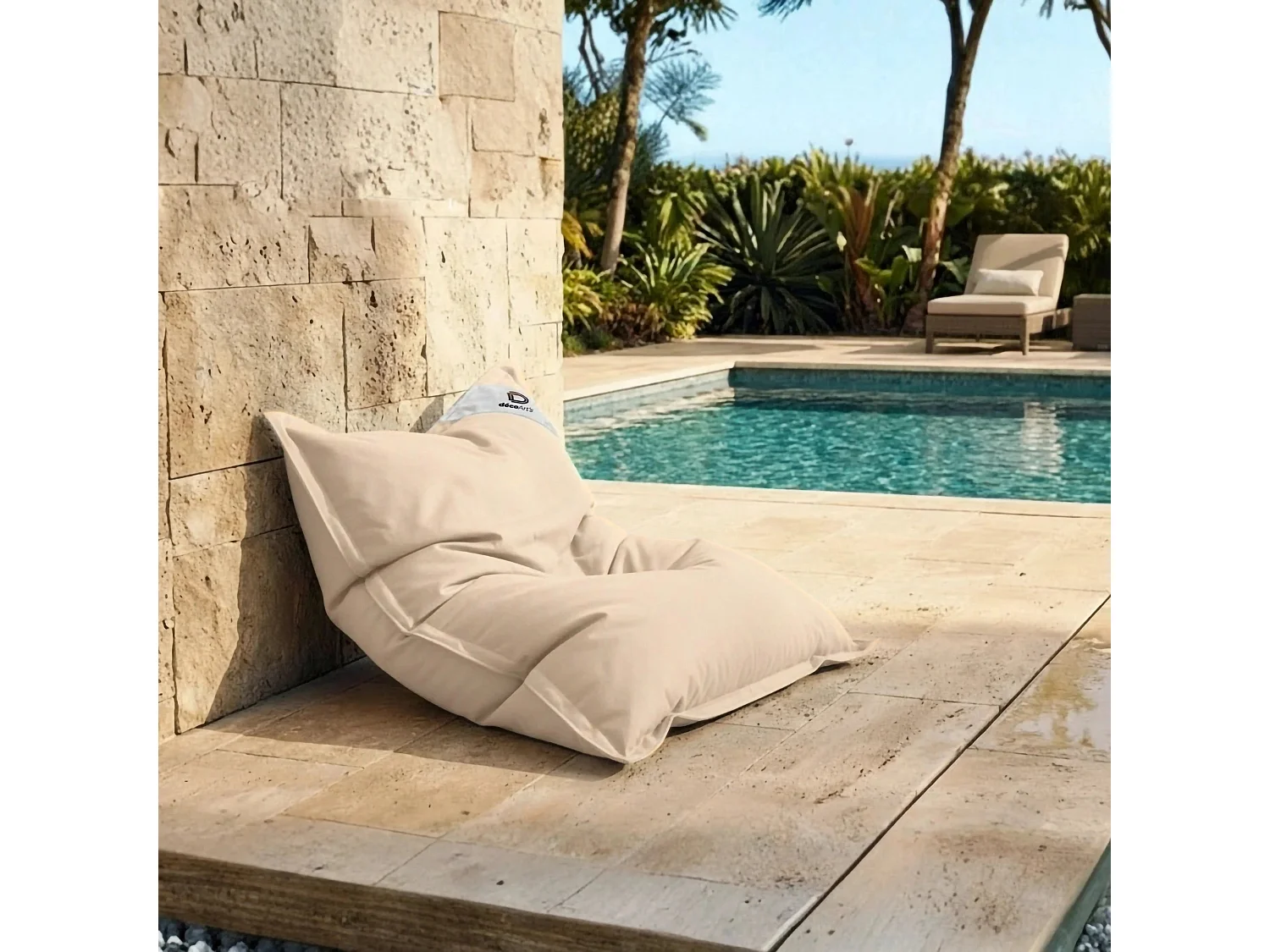 Pouf Géant XXL Intérieur et Extérieur, Déhoussable, Salon, Jardin, Deco Arts Beige