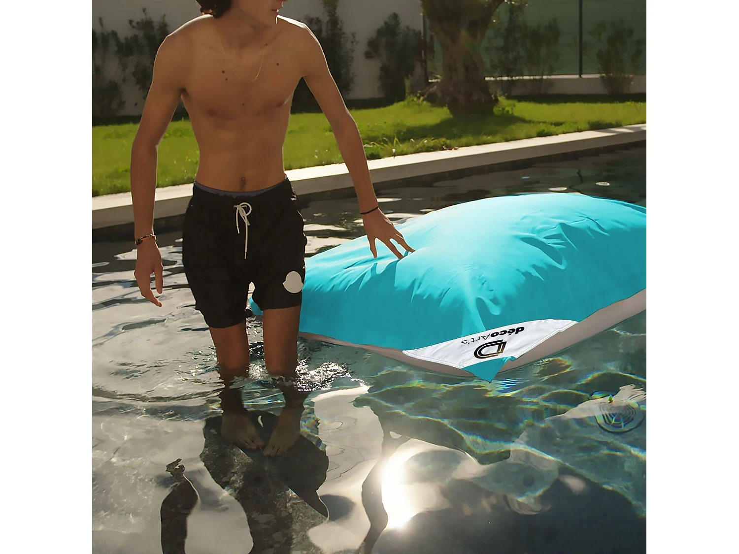 Housse pour Pouf Géant XXL 180x140cm Flottant pour Piscine - Bleu Caraïbes