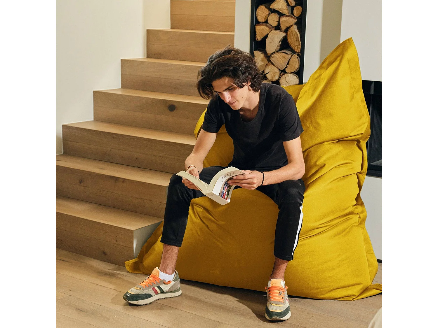 Pouf Géant XXL Intérieur et Extérieur, Déhoussable, Salon, Jardin, Deco Arts Jaune miel