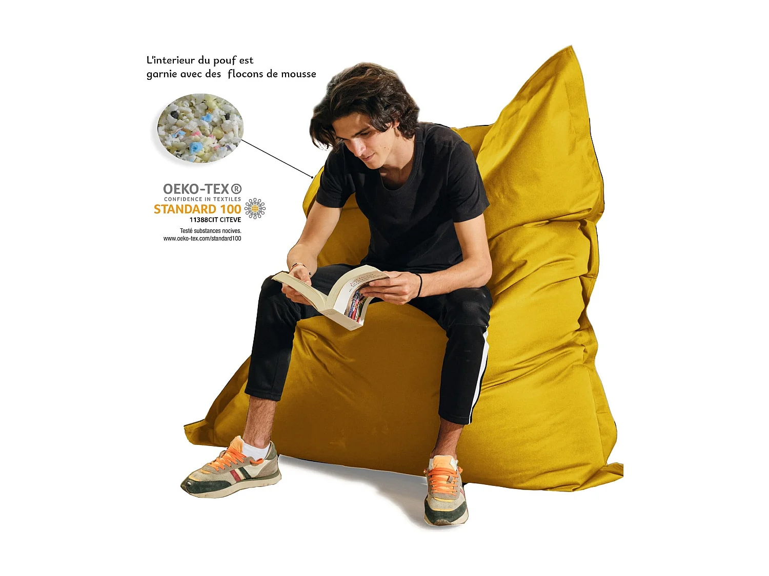 Pouf Géant XXL Intérieur et Extérieur, Déhoussable, Salon, Jardin, Deco Arts Jaune miel