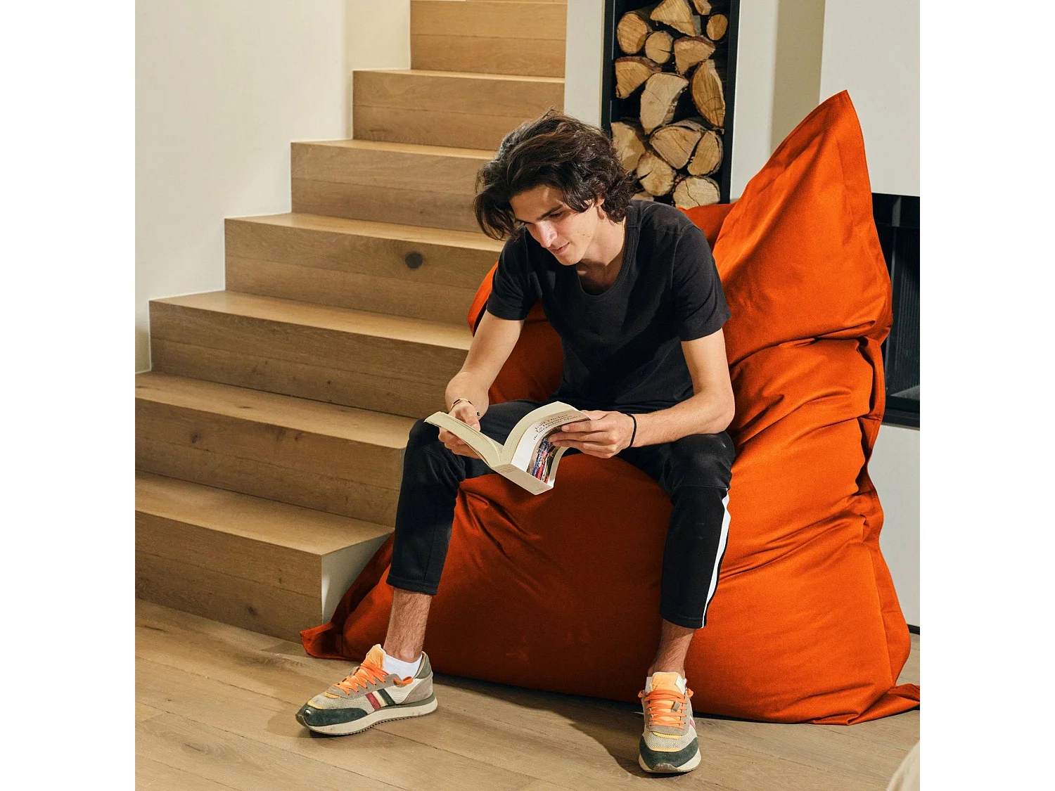 Pouf Géant XXL Intérieur et Extérieur, Déhoussable, Salon, Jardin, Deco Arts Orange