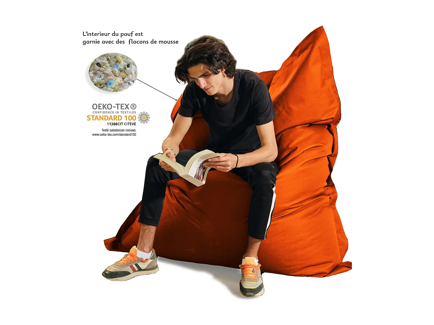 Pouf Géant XXL Intérieur et Extérieur, Déhoussable, Salon, Jardin, Deco Arts Orange