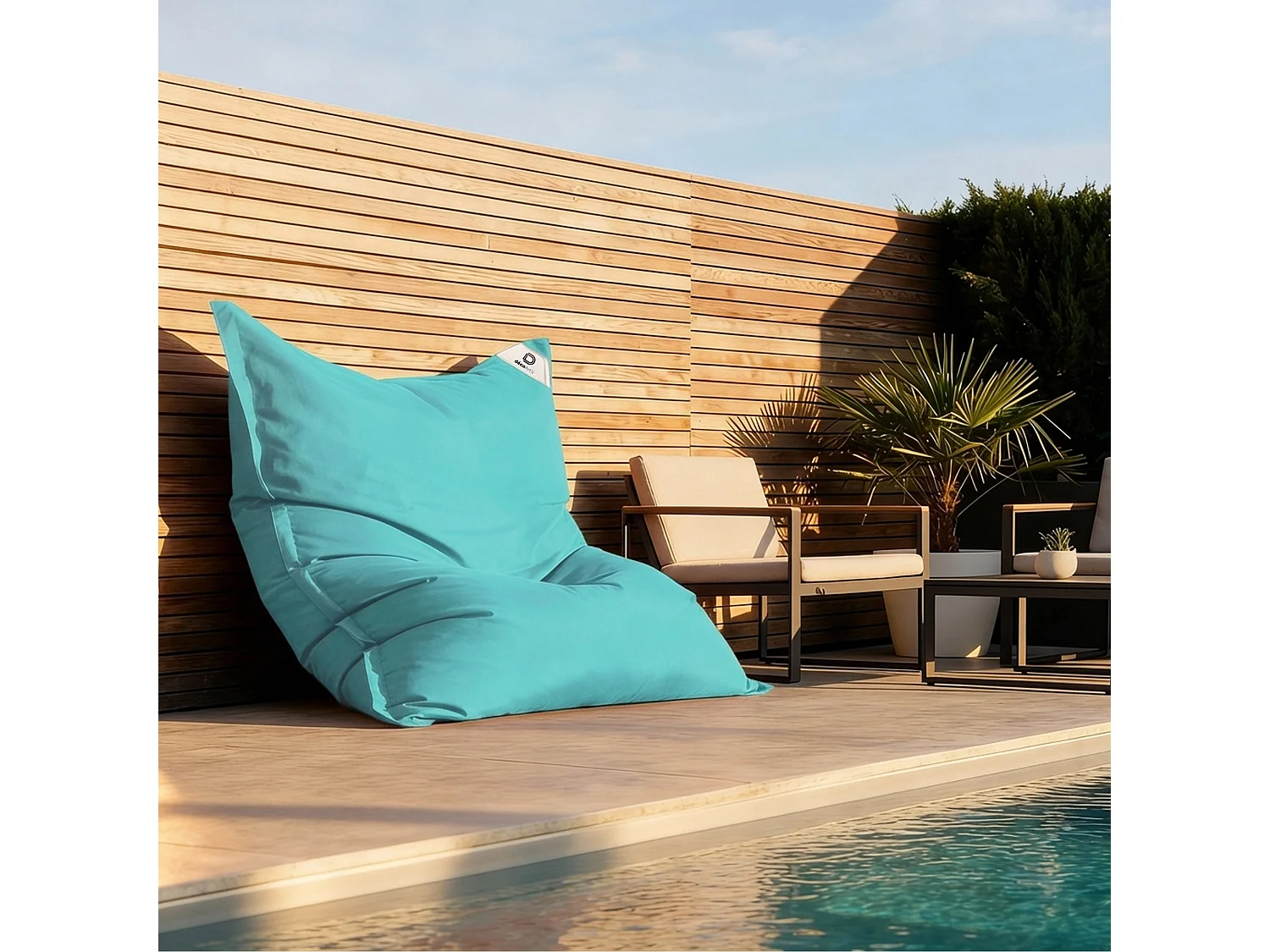 Housse pour Pouf Géant XXL 180x140cm Intérieur et Extérieur - Bleu Caraïbes