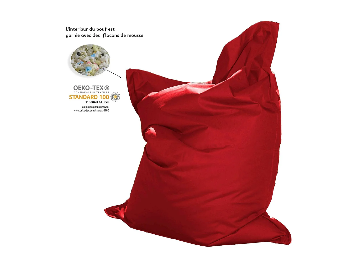 Pouf Géant XXL Intérieur et Extérieur, Déhoussable, Salon, Jardin, Deco Arts Rouge piment
