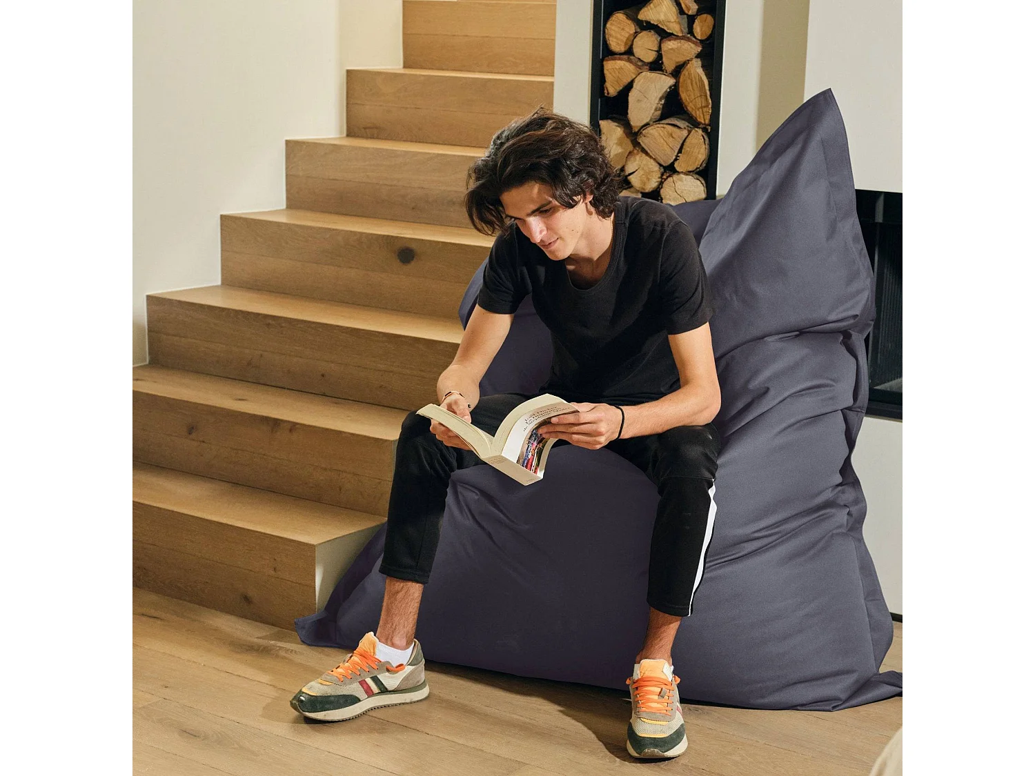 Pouf Géant XXL Intérieur et Extérieur, Déhoussable, Salon, Jardin, Deco Arts Gris carbone