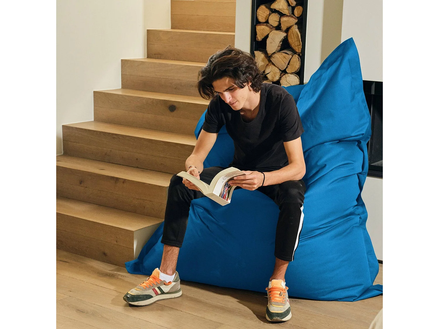 Pouf Géant XXL Intérieur et Extérieur, Déhoussable, Salon, Jardin, Deco Arts Bleu pétrole