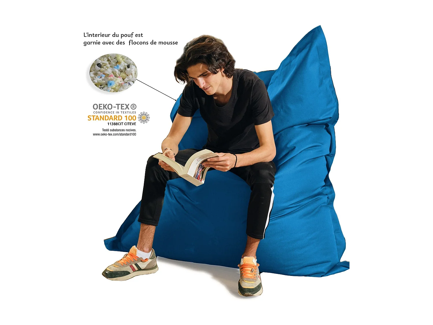 Pouf Géant XXL Intérieur et Extérieur, Déhoussable, Salon, Jardin, Deco Arts Bleu pétrole