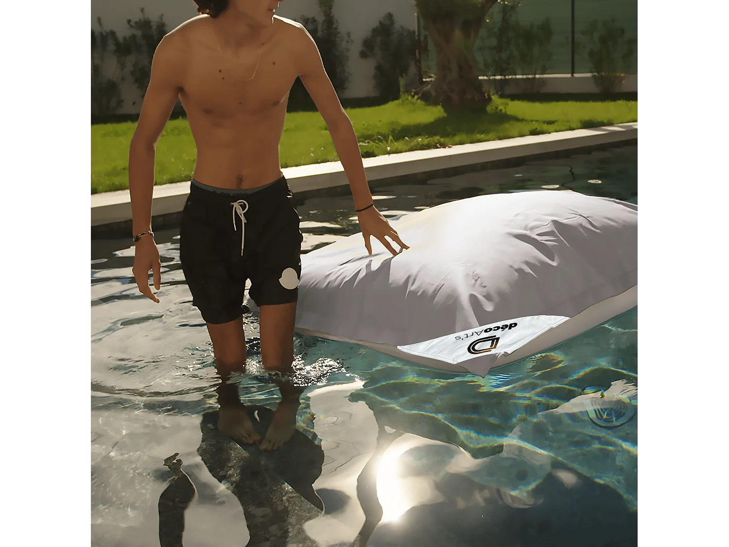 Housse pour Pouf Géant XXL 180x140cm Flottant pour Piscine - Gris galet