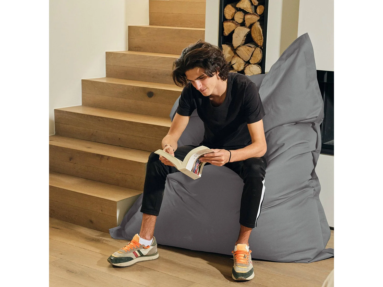 Pouf Géant XXL Intérieur et Extérieur, Déhoussable, Salon, Jardin, Deco Arts Gris galet