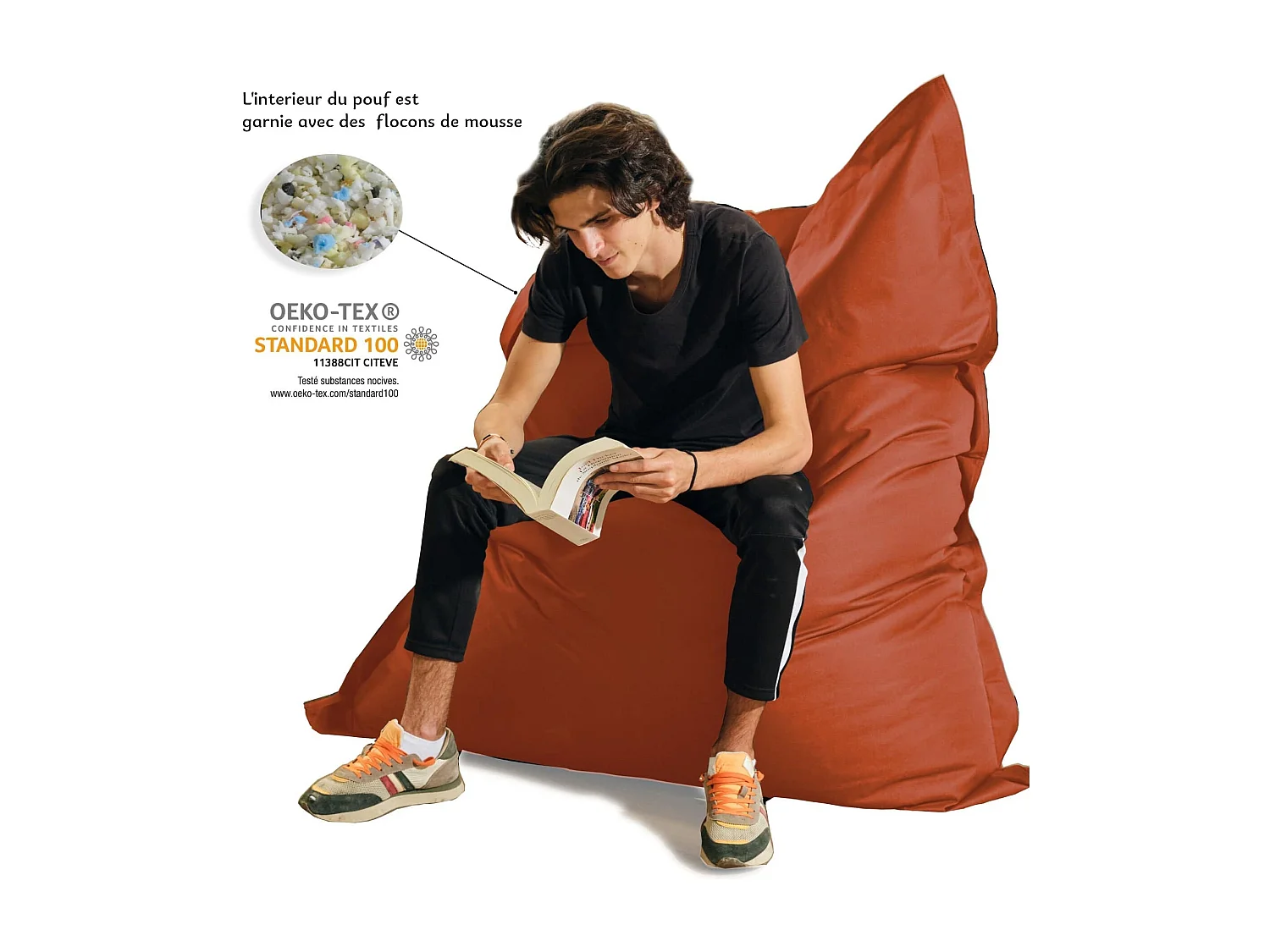 Pouf Géant XXL Intérieur et Extérieur, Déhoussable, Salon, Jardin, Deco Arts Terracotta