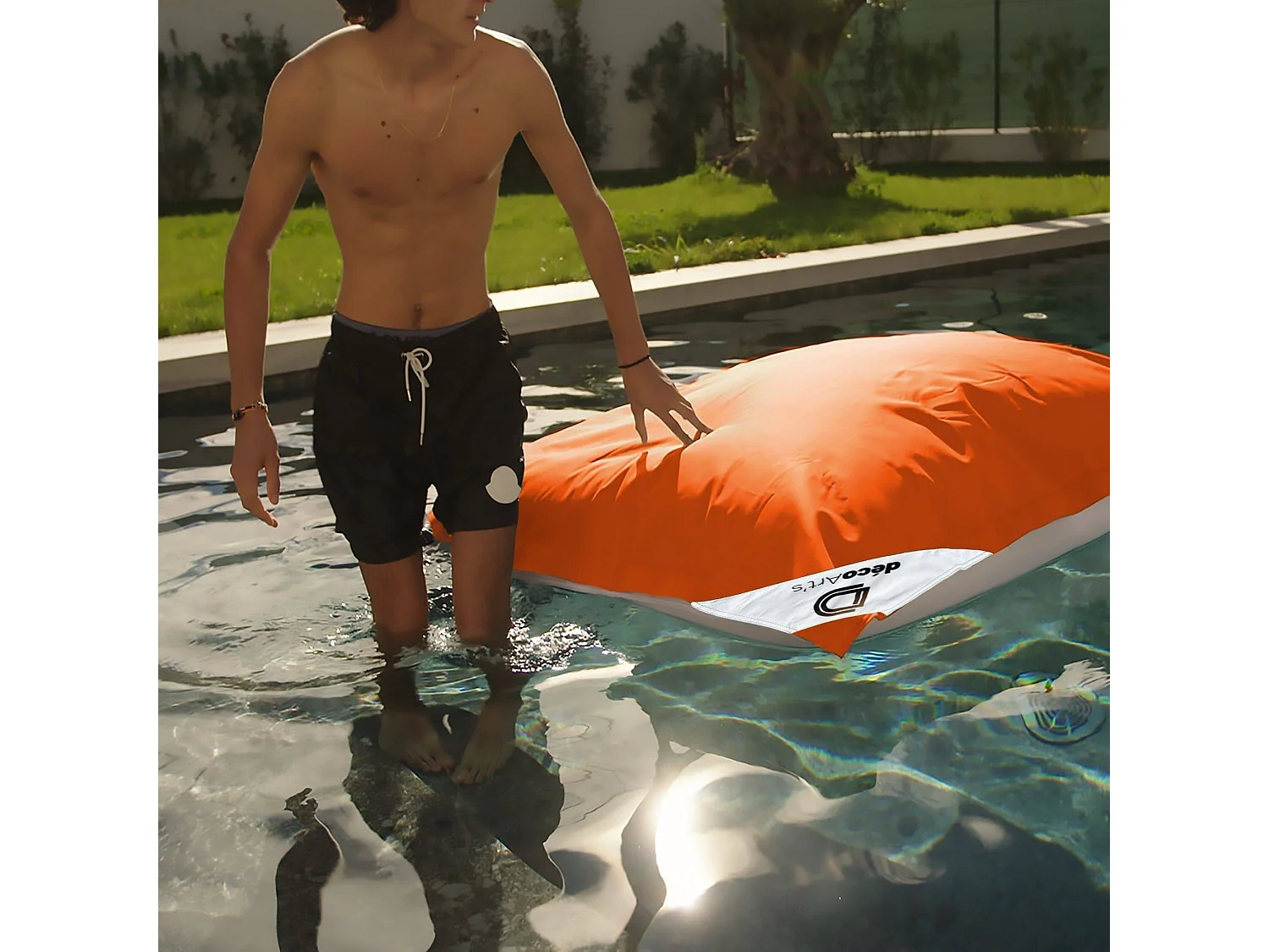 Pouf Géant XXL Déhoussable, Flottant pour Piscine, Orange