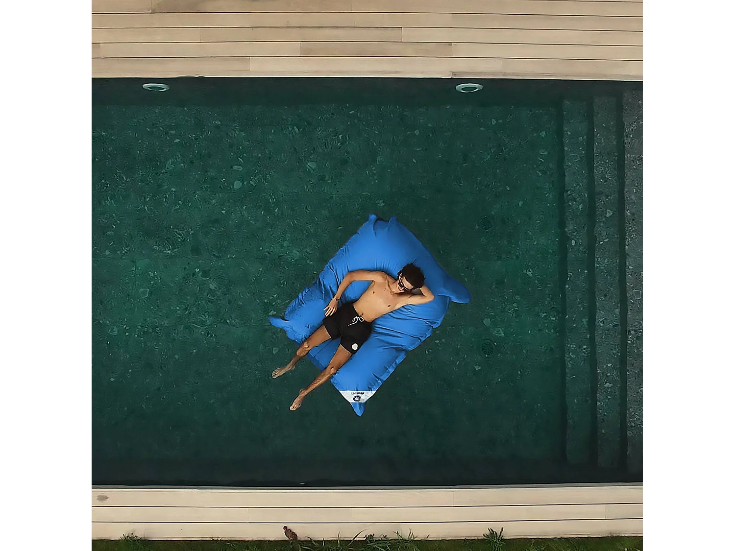 Pouf Géant XXL Déhoussable, Flottant pour Piscine, Bleu Pétrole