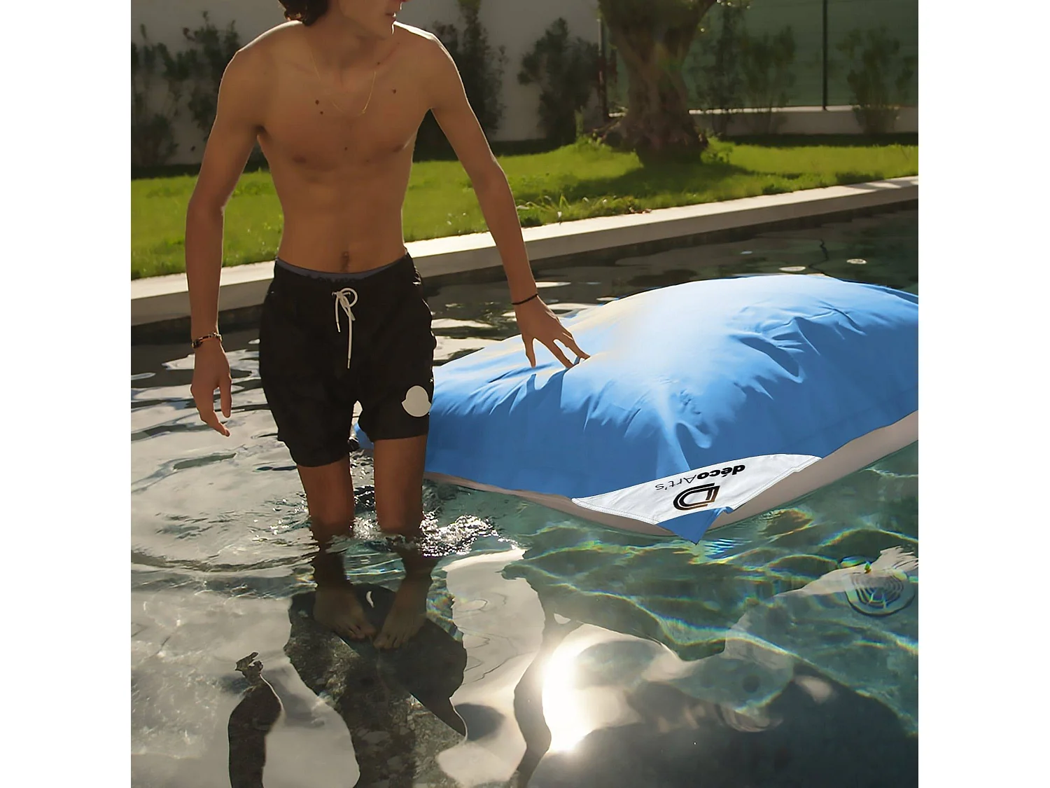 Pouf Géant XXL Déhoussable, Flottant pour Piscine, Bleu Pétrole