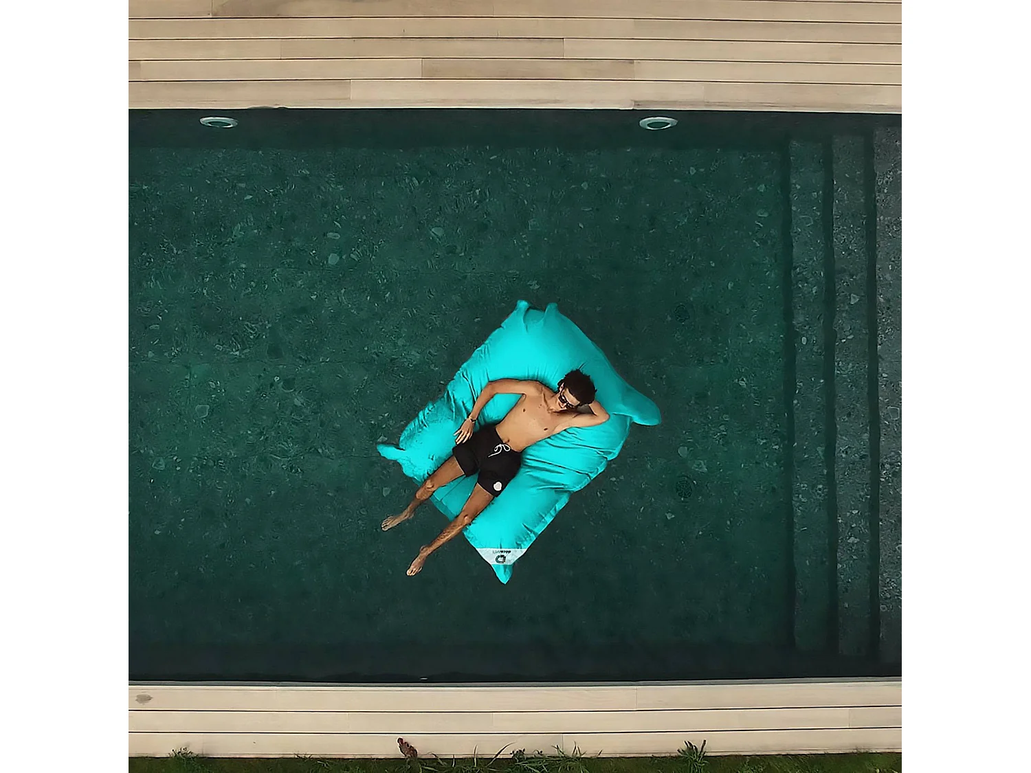 Pouf Géant XXL Déhoussable, Flottant pour Piscine, Bleu Caraïbes