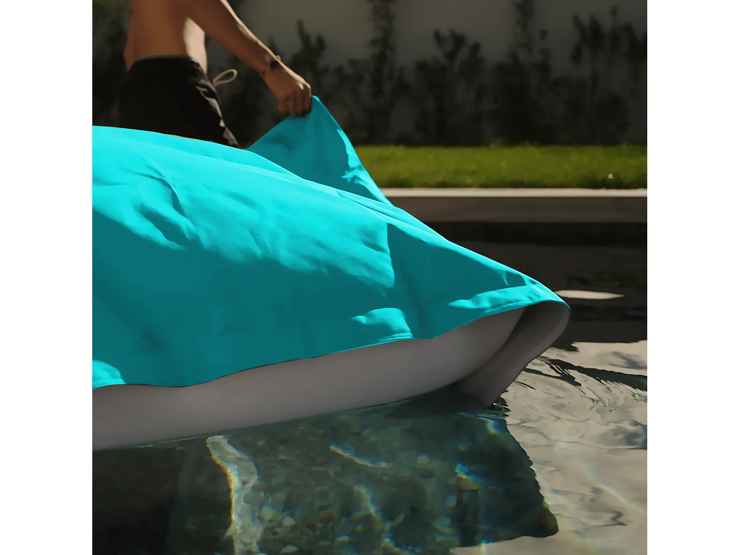 Pouf Géant XXL Déhoussable, Flottant pour Piscine, Bleu Caraïbes