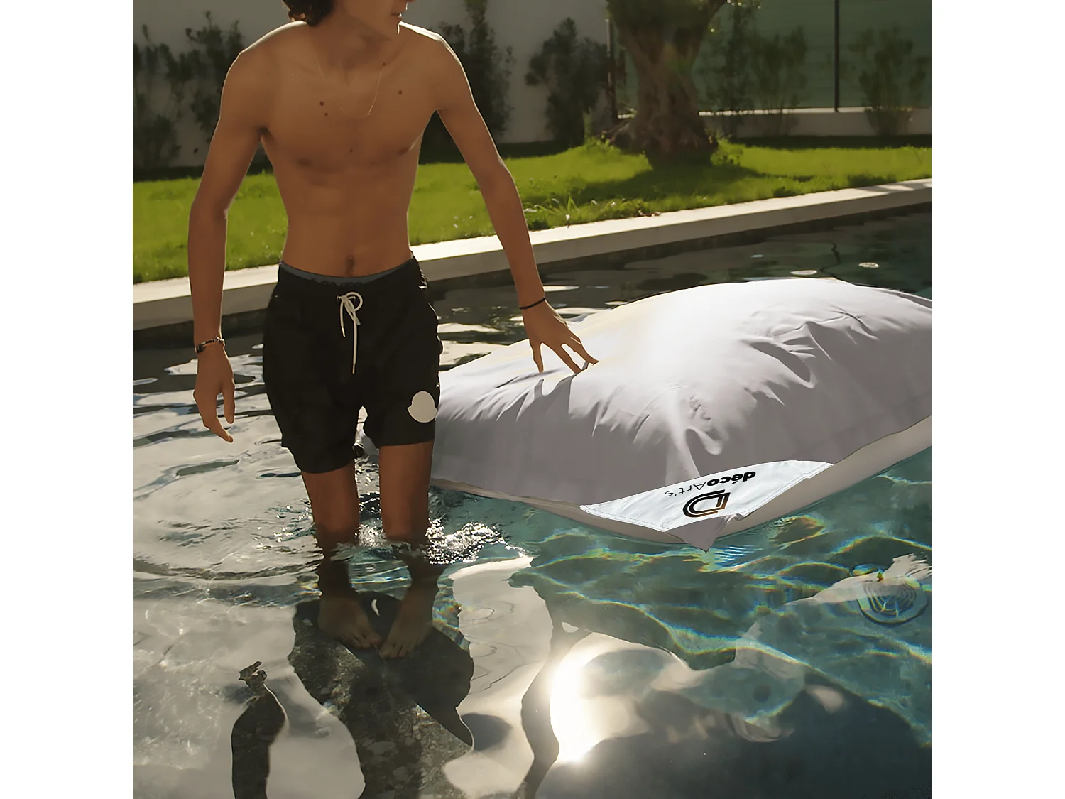 Pouf Géant XXL Déhoussable, Flottant pour Piscine, Gris