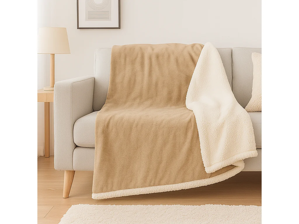 Plaid Sherpa Flanelle 480GSM 200x240 Beige DECO ARTS