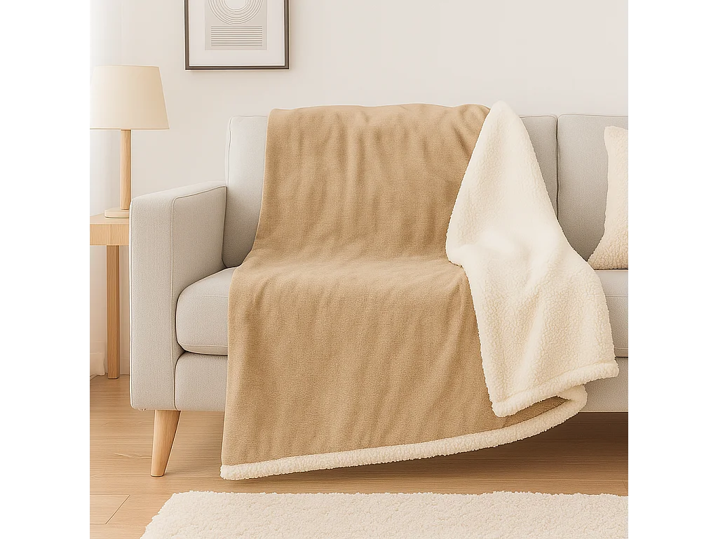 Plaid Sherpa Flanelle 480GSM 200x240 Beige DECO ARTS