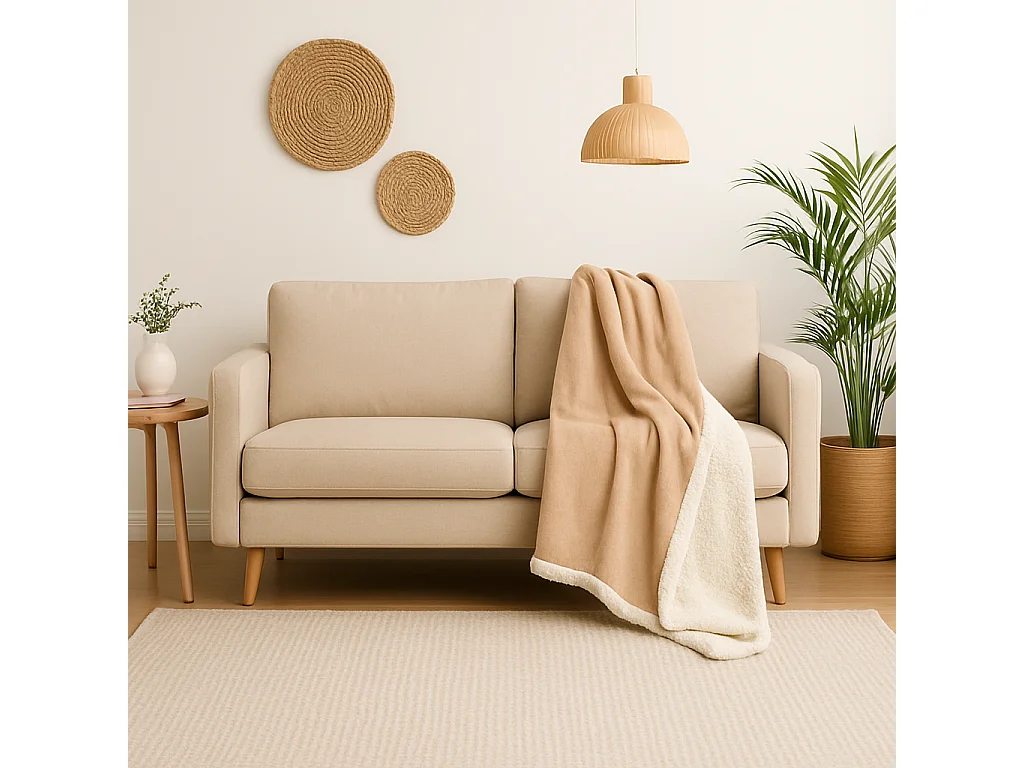 Plaid Sherpa Flanelle 480GSM 150X200 Beige DECO ARTS