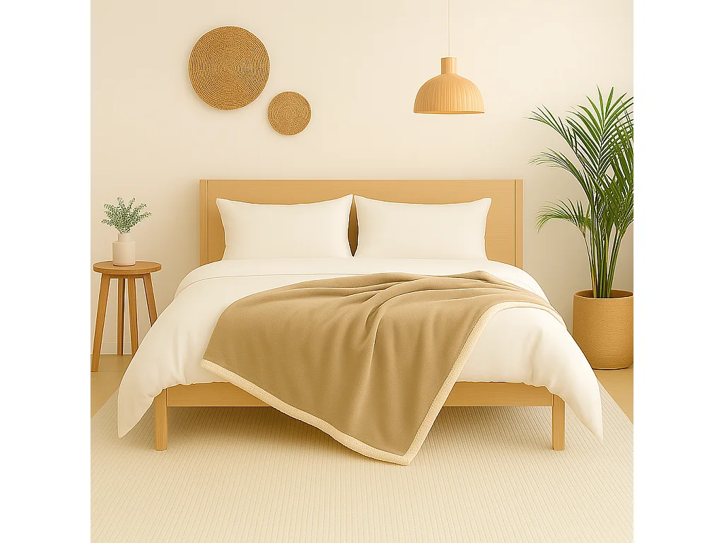 Plaid Sherpa Flanelle 480GSM 150X200 Beige DECO ARTS