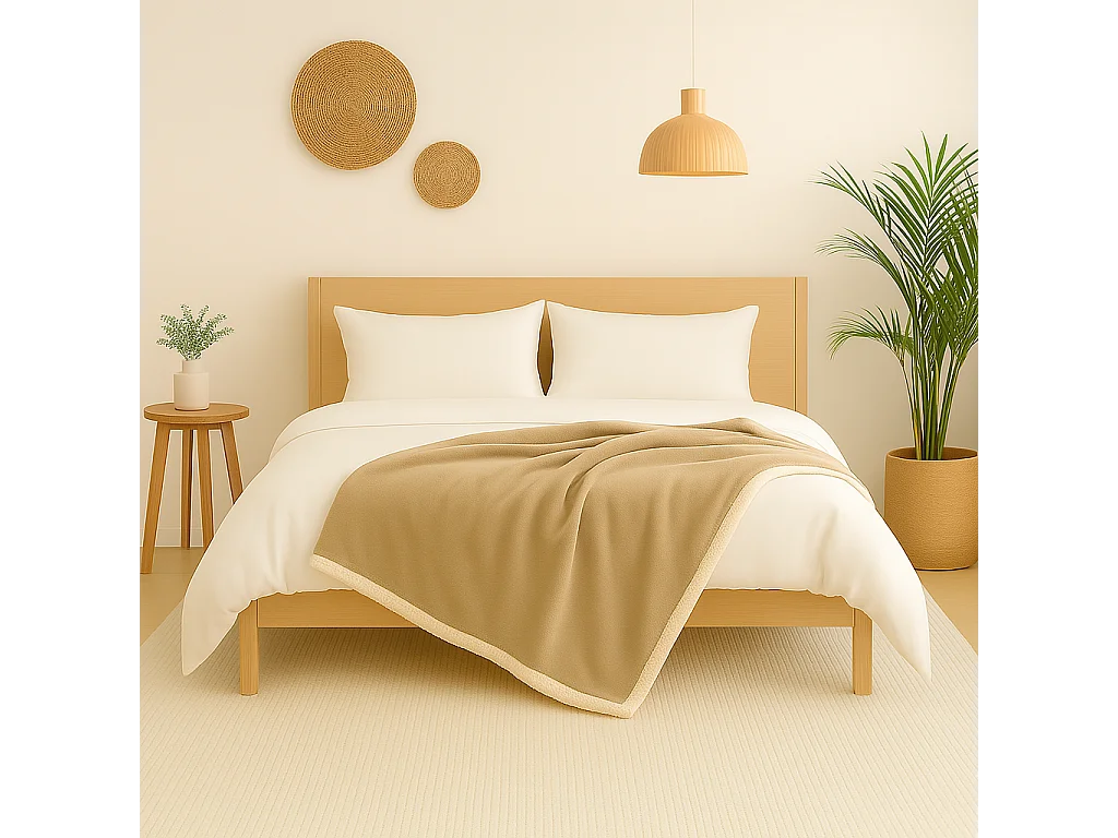 Plaid en sherpa flanelle 480 gsm  150X200 beige