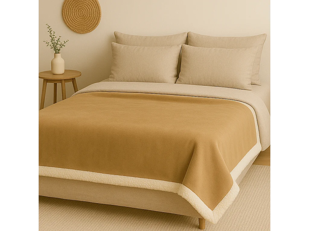 Plaid en sherpa flanelle 480 gsm  150X200 beige