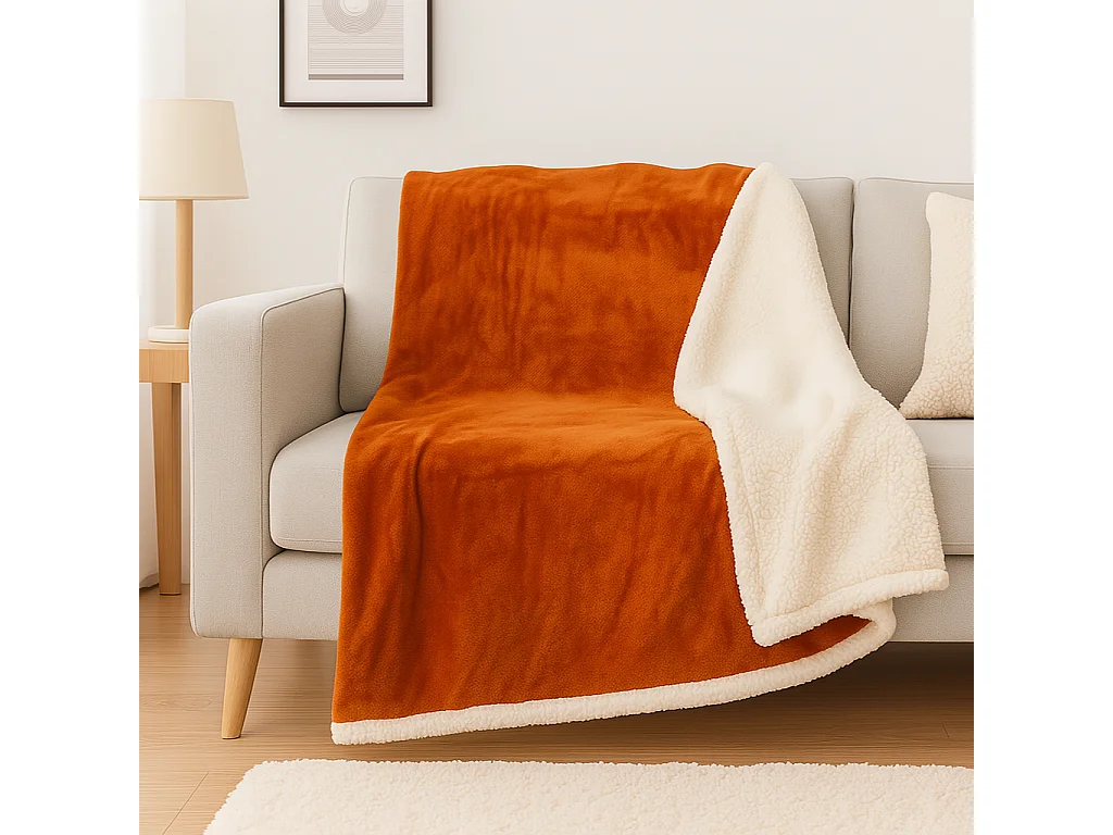 Plaid Sherpa Flanelle 480GSM 200x240 Terracotta DECO ARTS