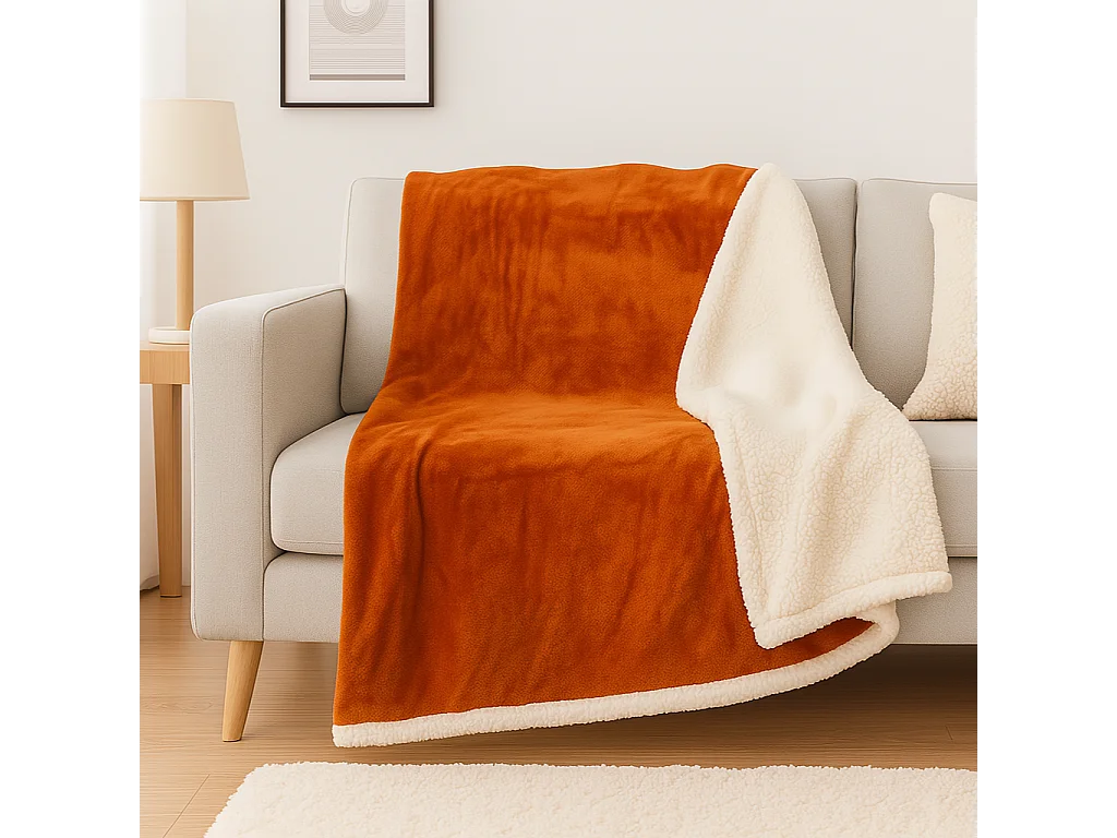Plaid Sherpa Flanelle 480GSM 200x240 Terracotta DECO ARTS