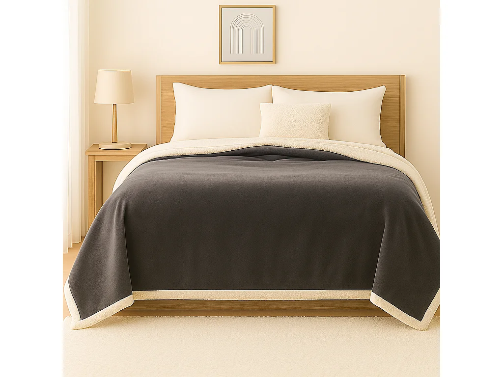 Plaid Sherpa Flanelle 480GSM 200x240 Gris Anthracite DECO ARTS