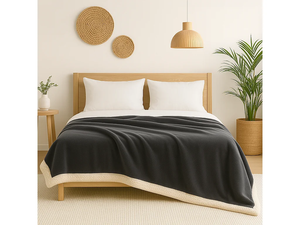 Plaid en sherpa flanelle 480 gsm  200x240 gris anthracite