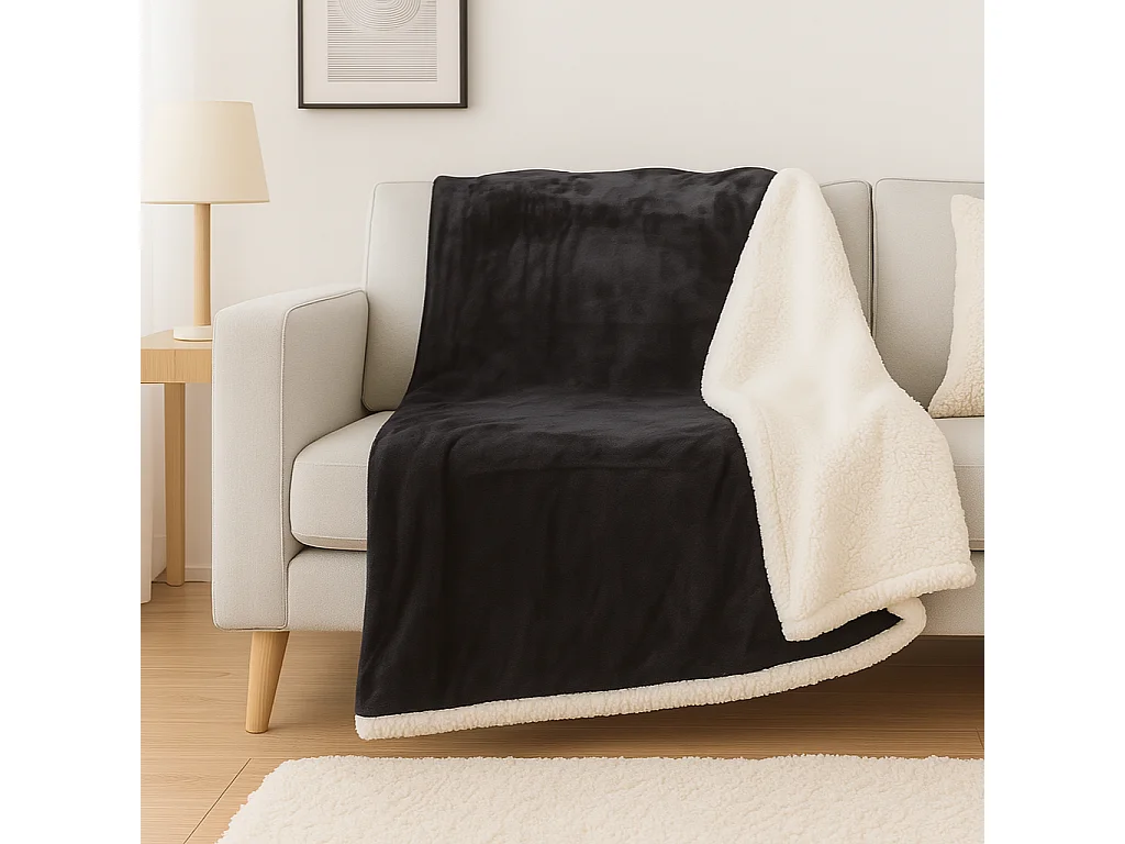 Plaid en sherpa flanelle 480 gsm  200x240 gris anthracite