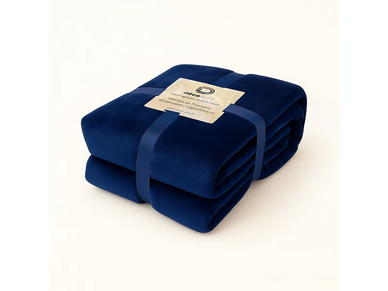 Plaid Sherpa Flanelle 480GSM 150X200 Bleu marine DECO ARTS