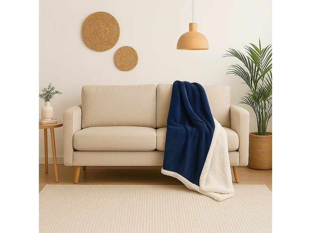 Plaid Sherpa Flanelle 480GSM 150X200 Bleu marine DECO ARTS