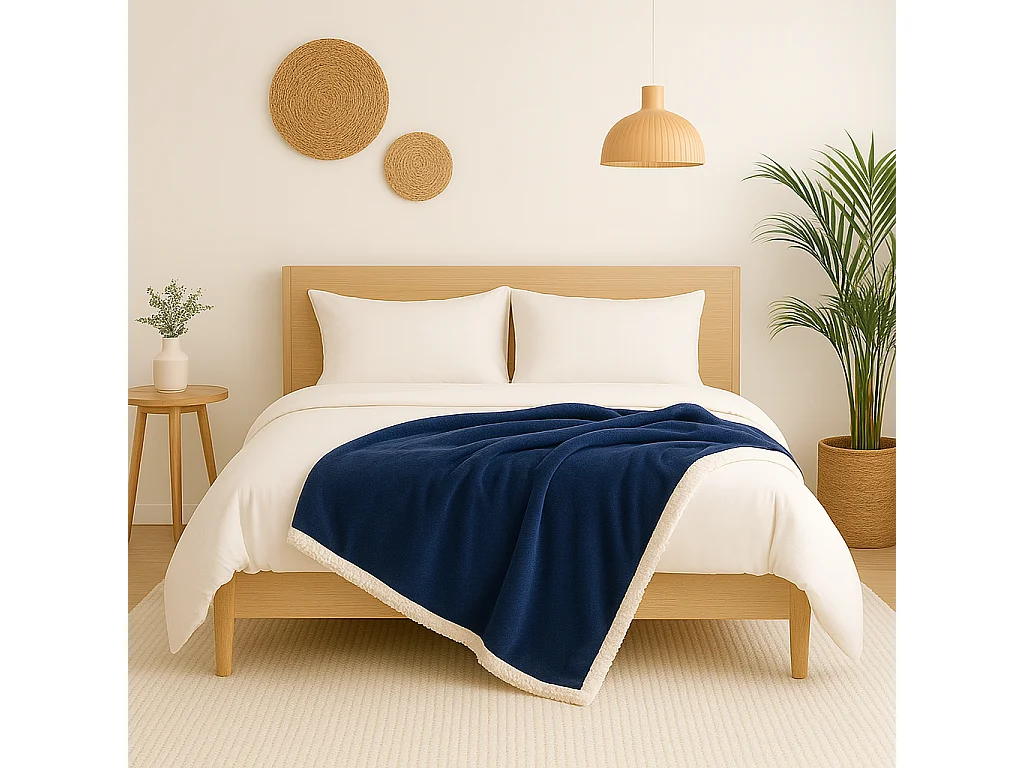 Plaid Sherpa Flanelle 480GSM 150X200 Bleu marine DECO ARTS